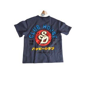 Club House Vintage Sd Japanese Graphic Tee Navy Blue Streetwear
